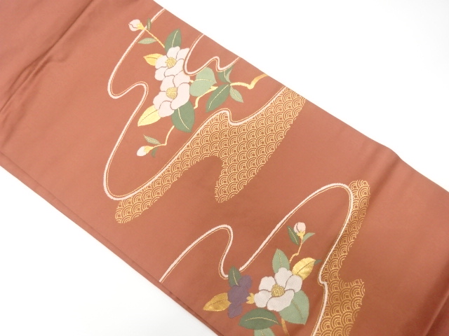 JAPANESE NAGOYA OBI / WOVEN CAMELLIA